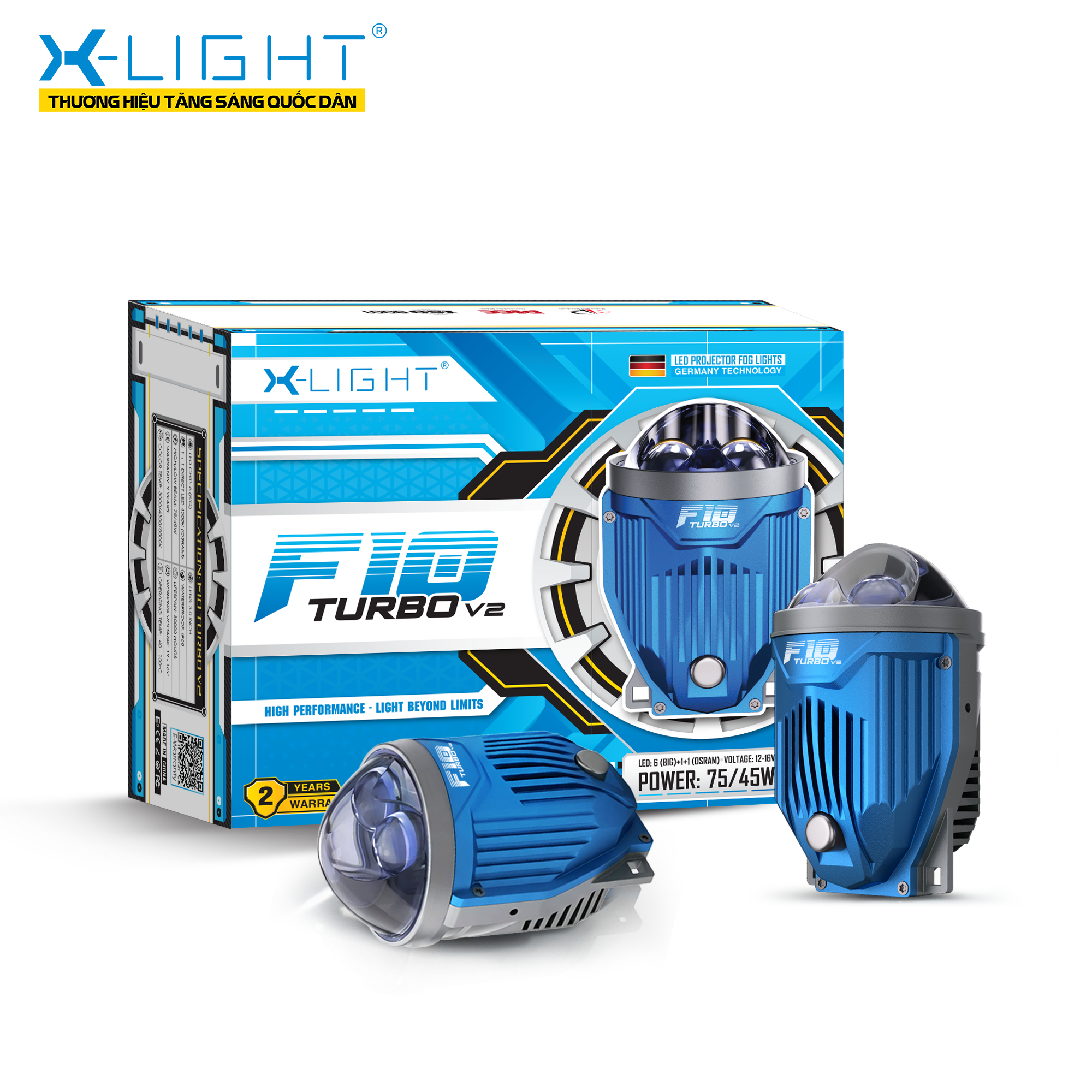 Ảnh F10 Turbo V2 chính hãng, hộp sản phẩm minh họa bản 12–16V