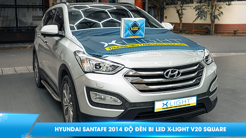 Nâng cấp đèn xe | Hyundai SantaFe 2014 độ đèn bi LED X-Light V20 Square