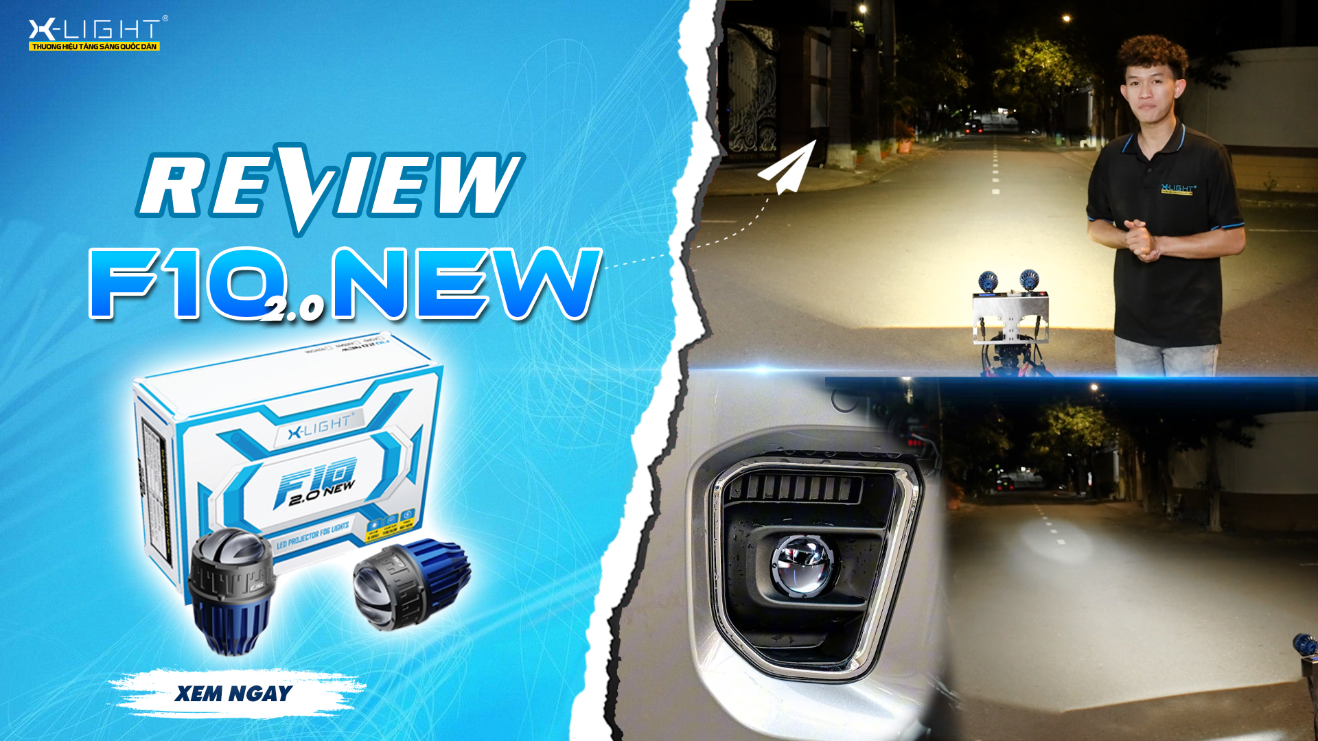 ĐỘ ĐÈN CHUYÊN NGHIỆP - X-LIGHT F10 2.0 NEW - BI GẦM 2 INCH 3 NHIỆT MÀU TÂM PHA ELIP THẾ HỆ MỚI